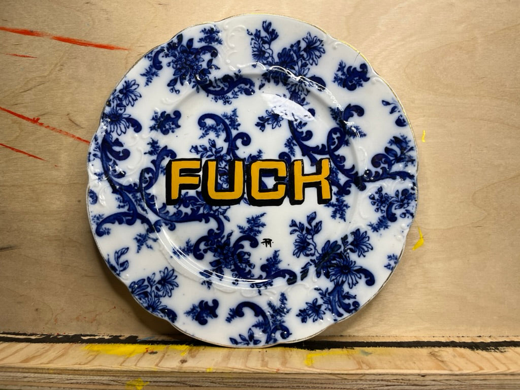 "F*CK" Hand-Painted Vintage Ceramic Plate