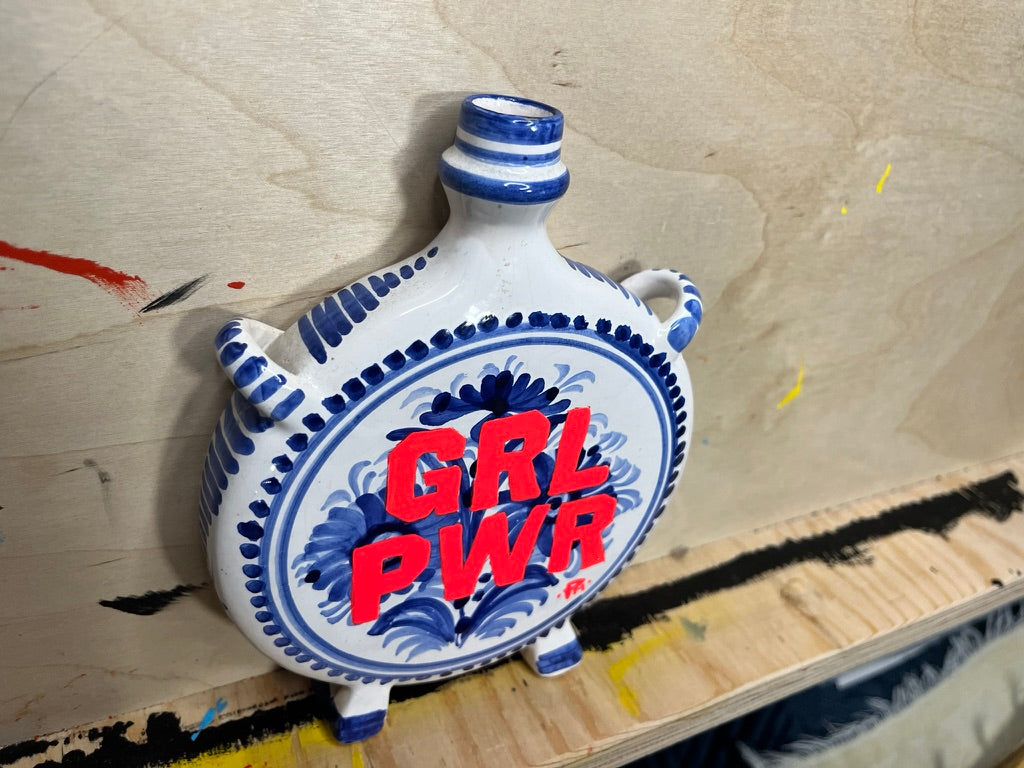 "GRL PWR" Hand-Painted Enamel Ceramic Bud Vase