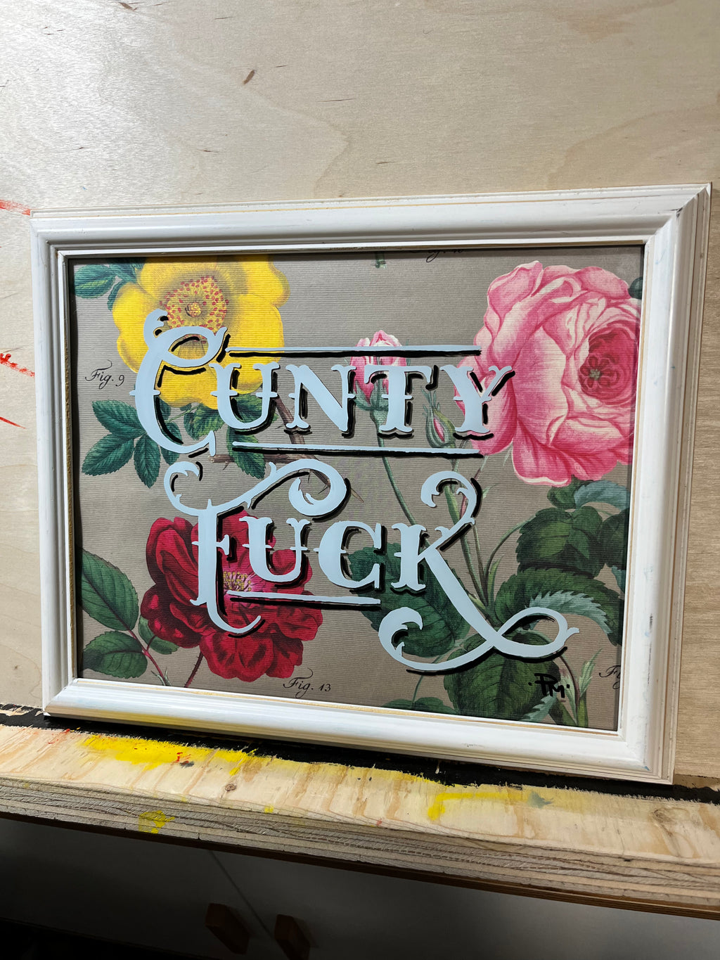 "C*nty F*ck" — Framed Enamel on Glass Original Art