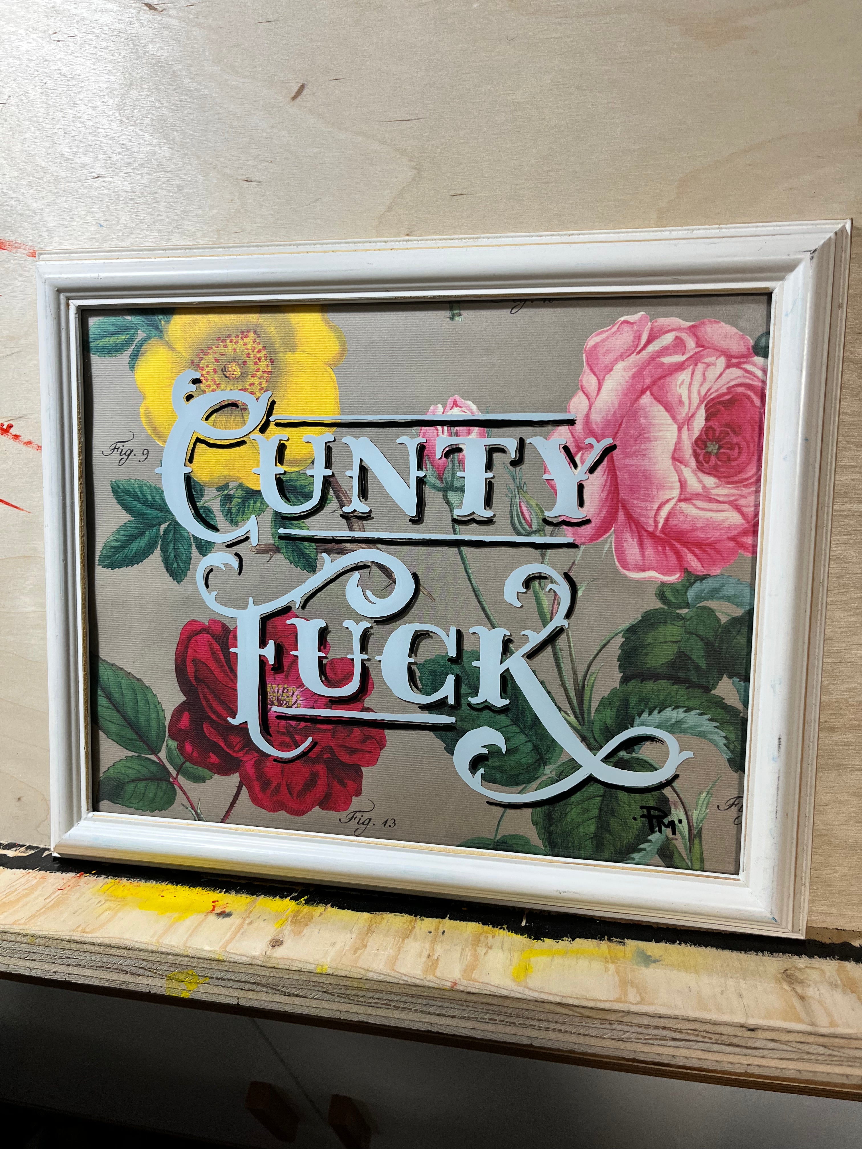 "C*nty F*ck" — Framed Enamel on Glass Original Art
