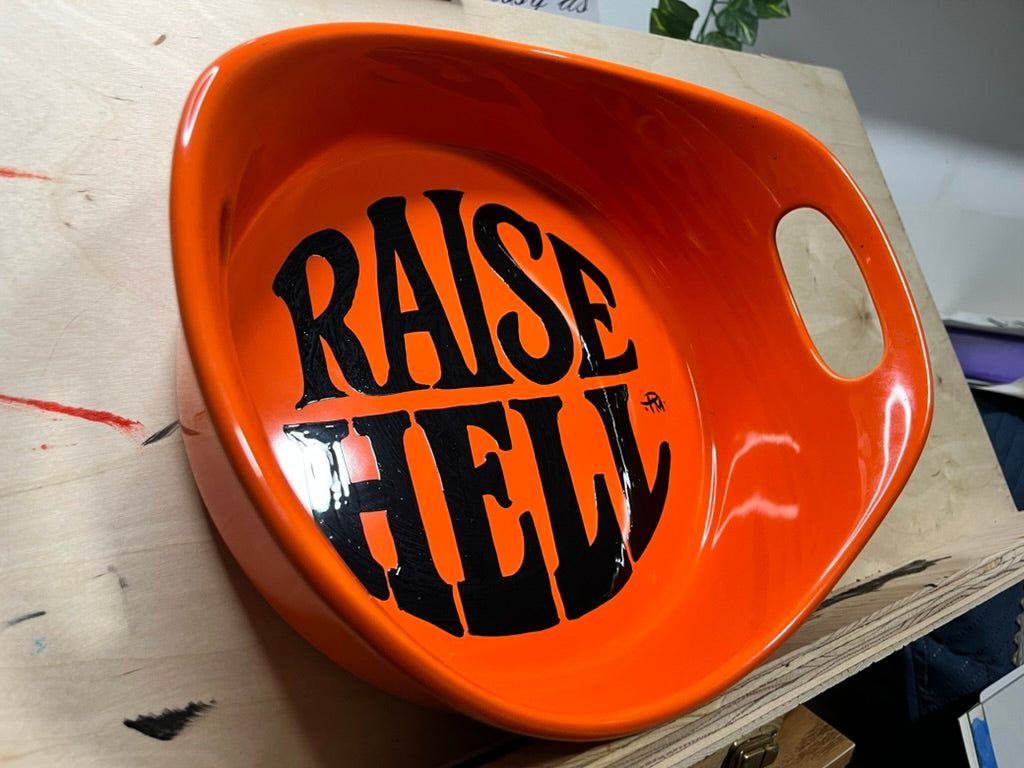 "Raise Hell" Hand-Painted Large Vintage Ceramic Bowl