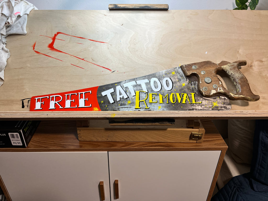 Free Tattoo Removal ~ Hand-Painted Vintage Saw Art