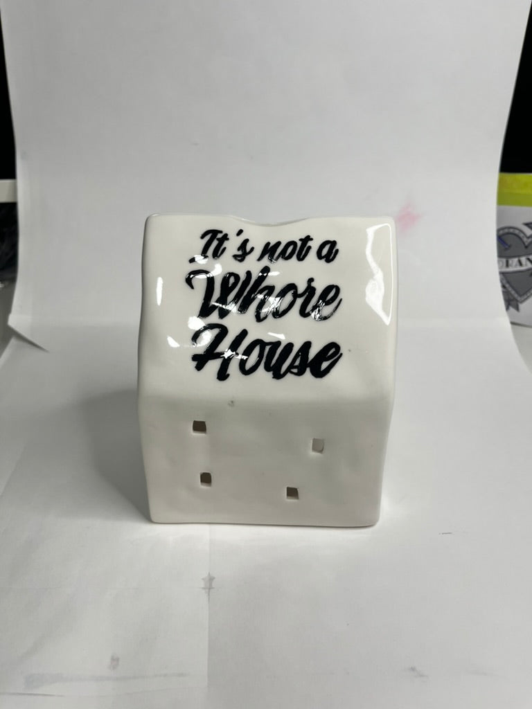 "This is Not a Whore House, It's a Whore Home" Hand-Painted Enamel Ceramic Tea Light Holder