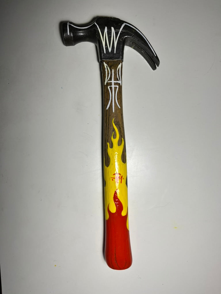 Pinstriped Vintage Hammer – Hand-Painted Enamel Industrial Art