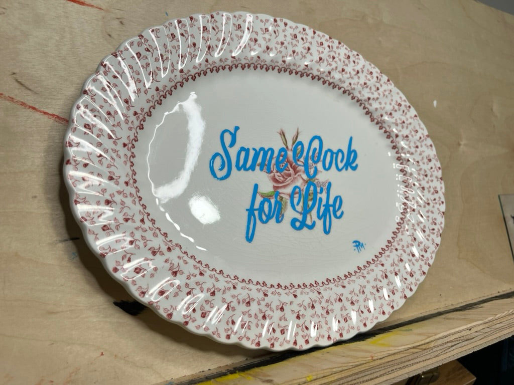"Same Cock for Life" Hand-Painted Ceramic Plate