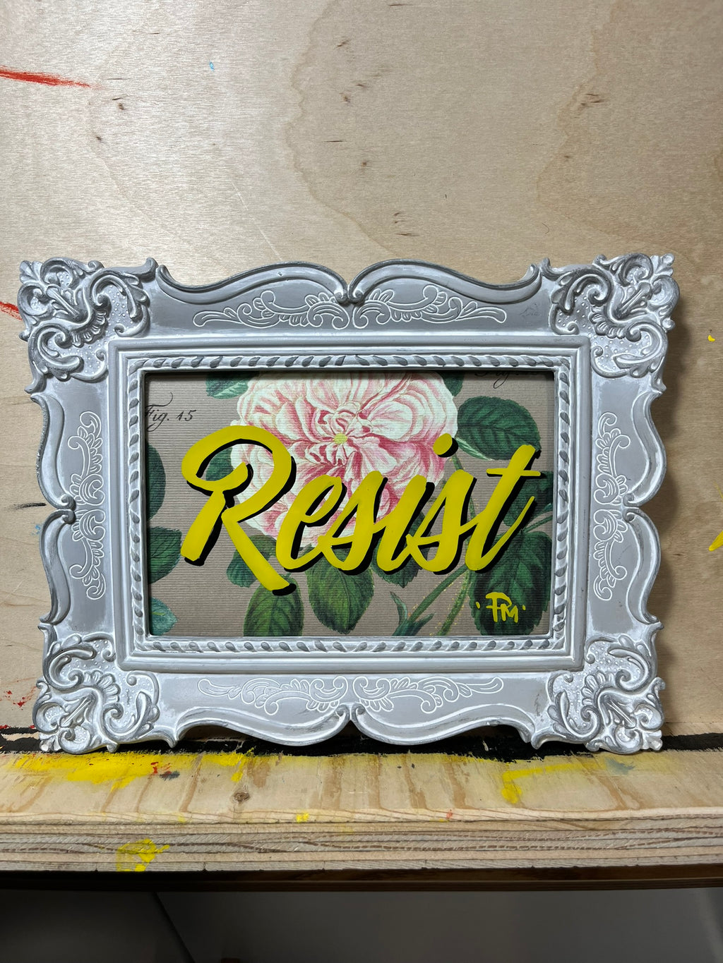 "Resist" — Hand-Painted Enamel on Glass | Framed Artwork