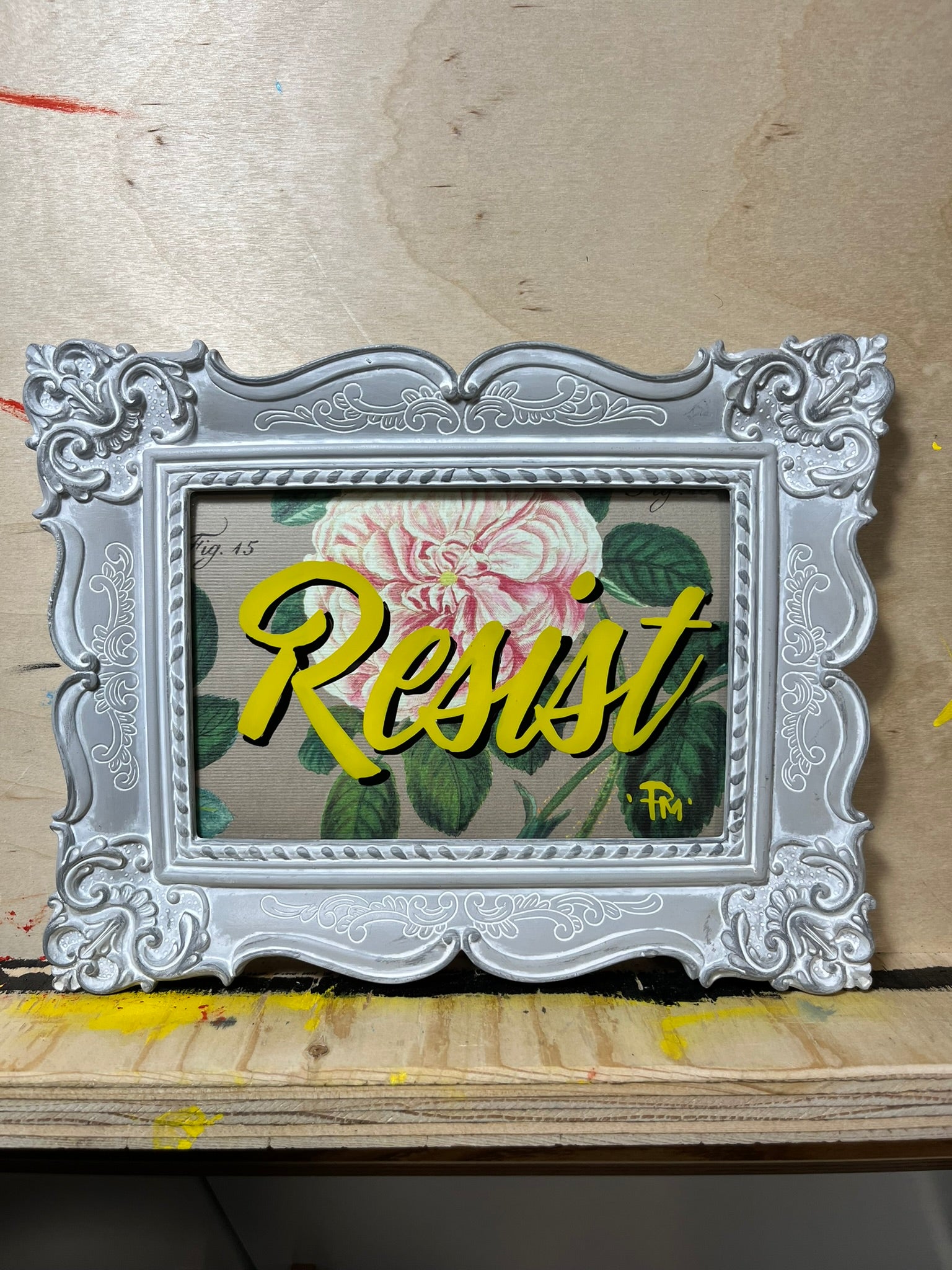 "Resist" — Hand-Painted Enamel on Glass | Framed Artwork