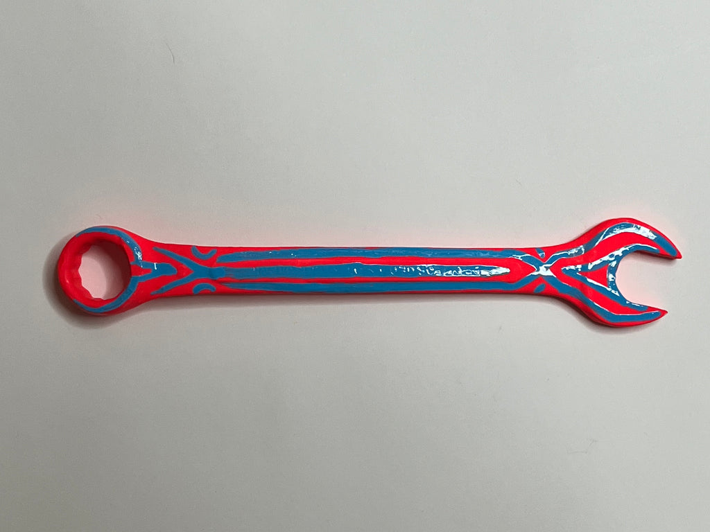 Dayglow Pinstriped 6" Wrench — Hand-Painted Enamel Industrial Art