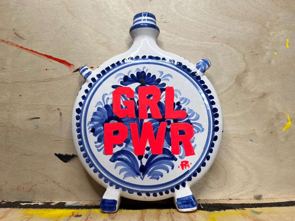 "GRL PWR" Hand-Painted Enamel Ceramic Bud Vase