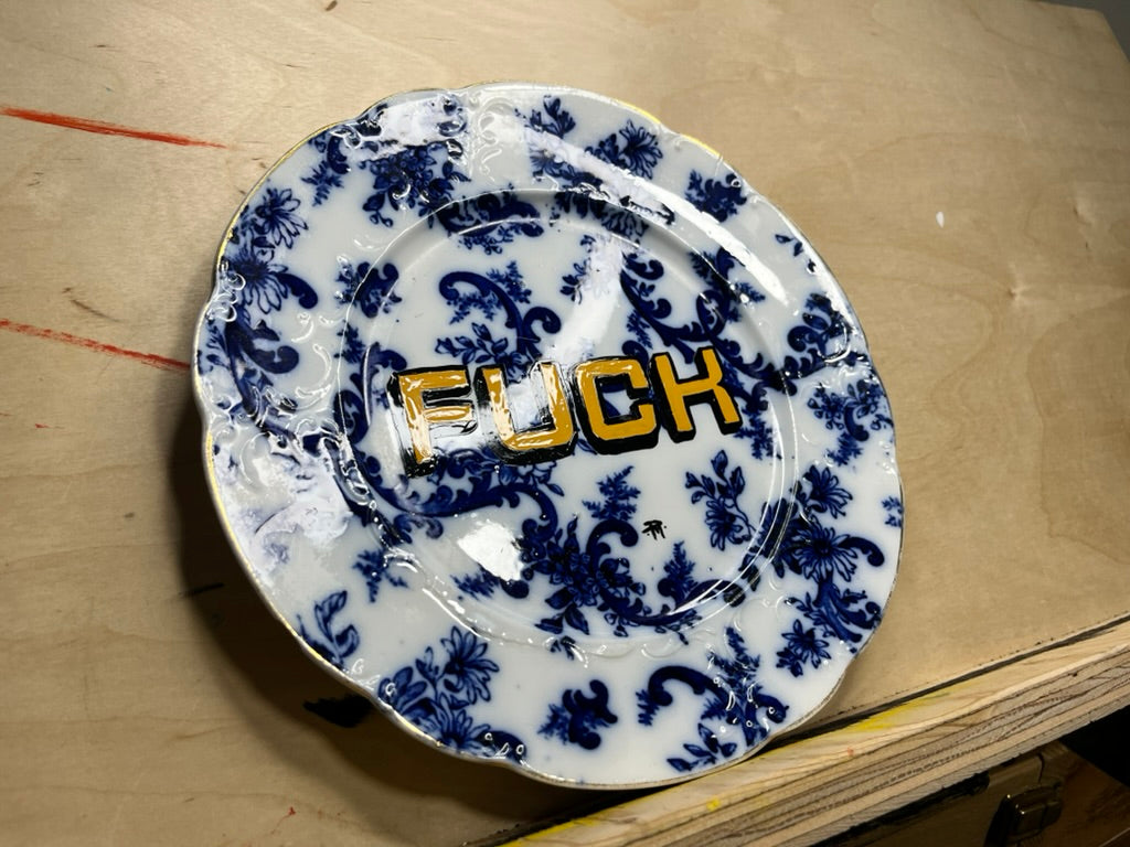 "F*CK" Hand-Painted Vintage Ceramic Plate