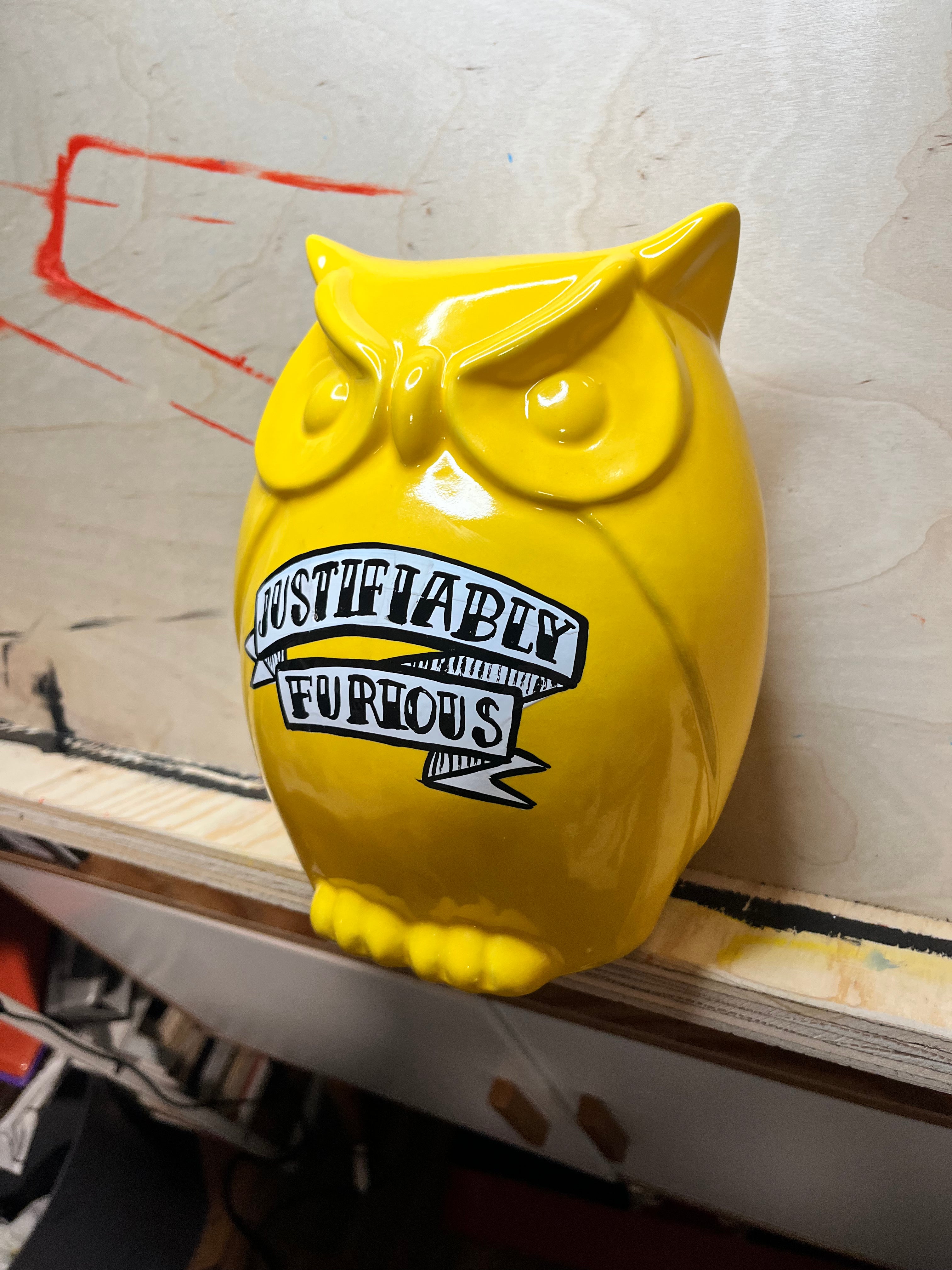 Justifiably Furious ~ Hand-Painted Ceramic Owl Art