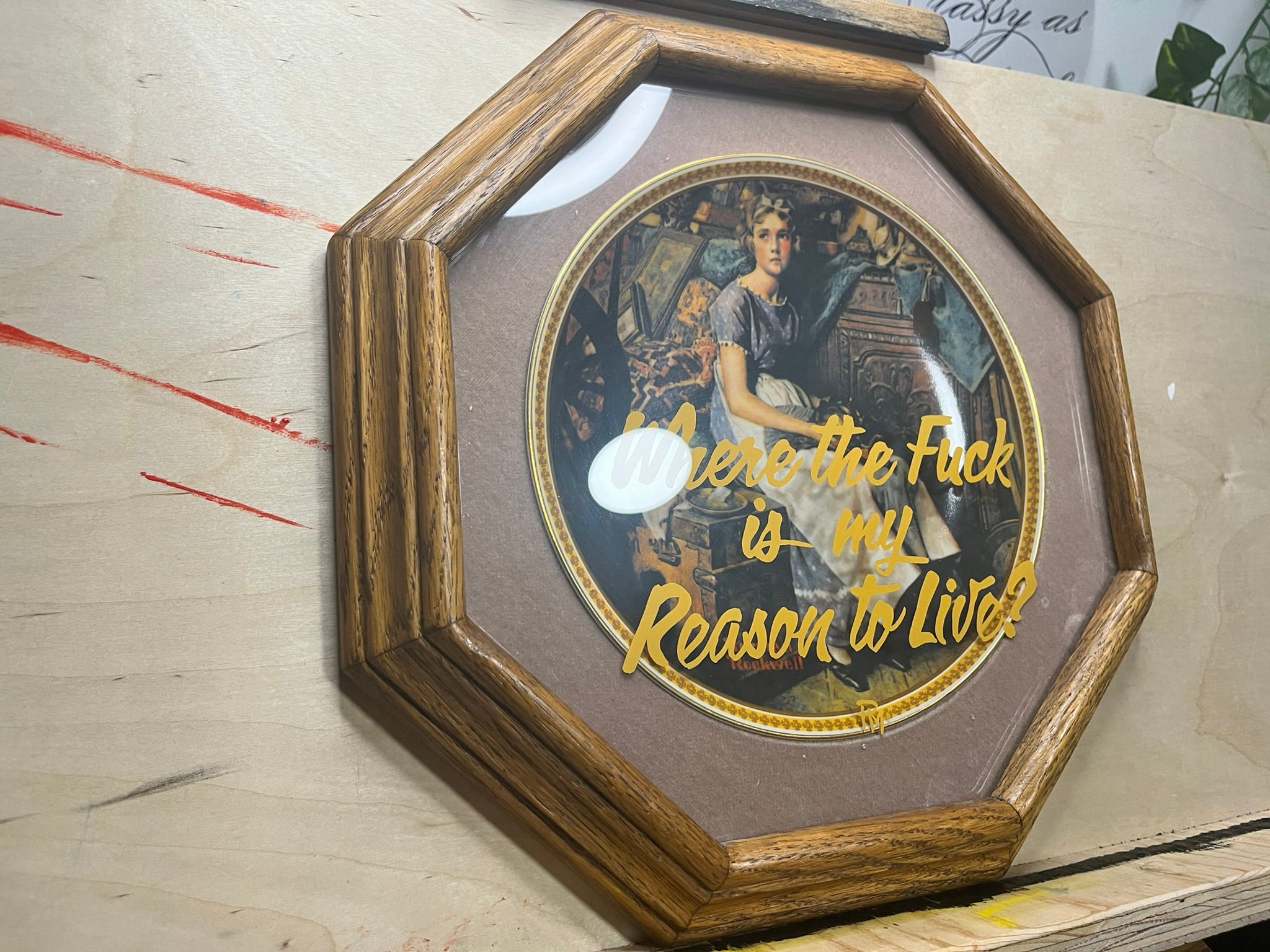"Where the Fuck is my Reason to Live?" Framed Ceramic Plate