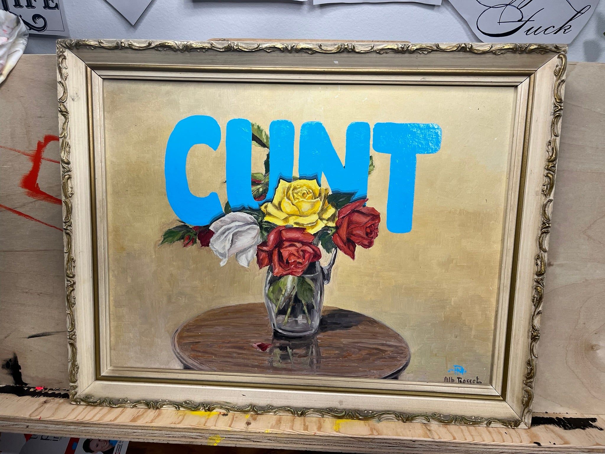 "Cunt" with Flowers Framed Artwork