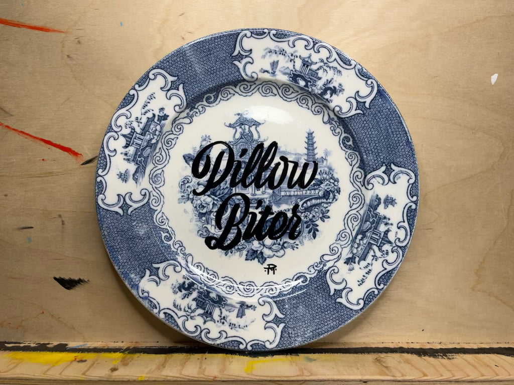 "Pillow Biter" Hand-Painted Vintage Ceramic Plate