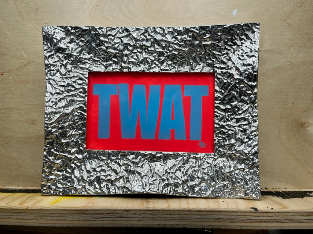 "Twat" Hand-Painted Enamel Framed Glass Artwork