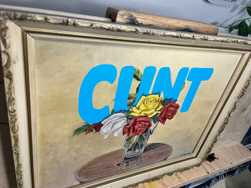 "Cunt" with Flowers Framed Artwork
