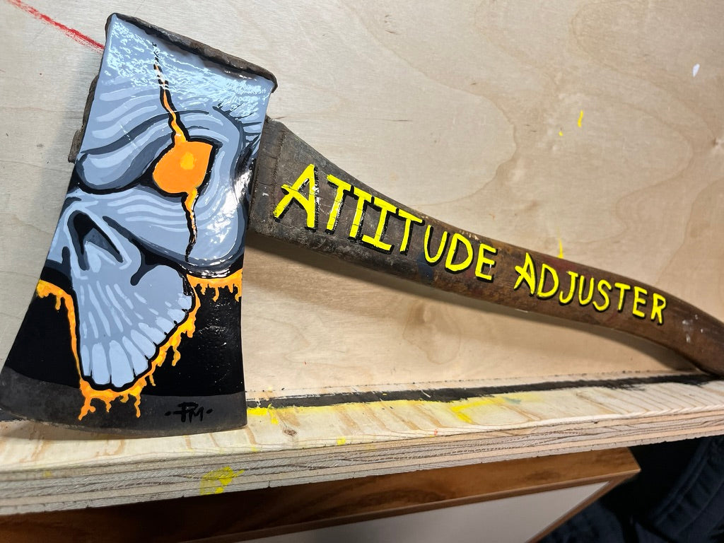 Attitude Adjuster ~ Skull-Painted Vintage Axe Art
