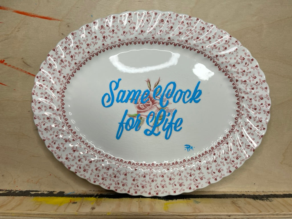 "Same Cock for Life" Hand-Painted Ceramic Plate