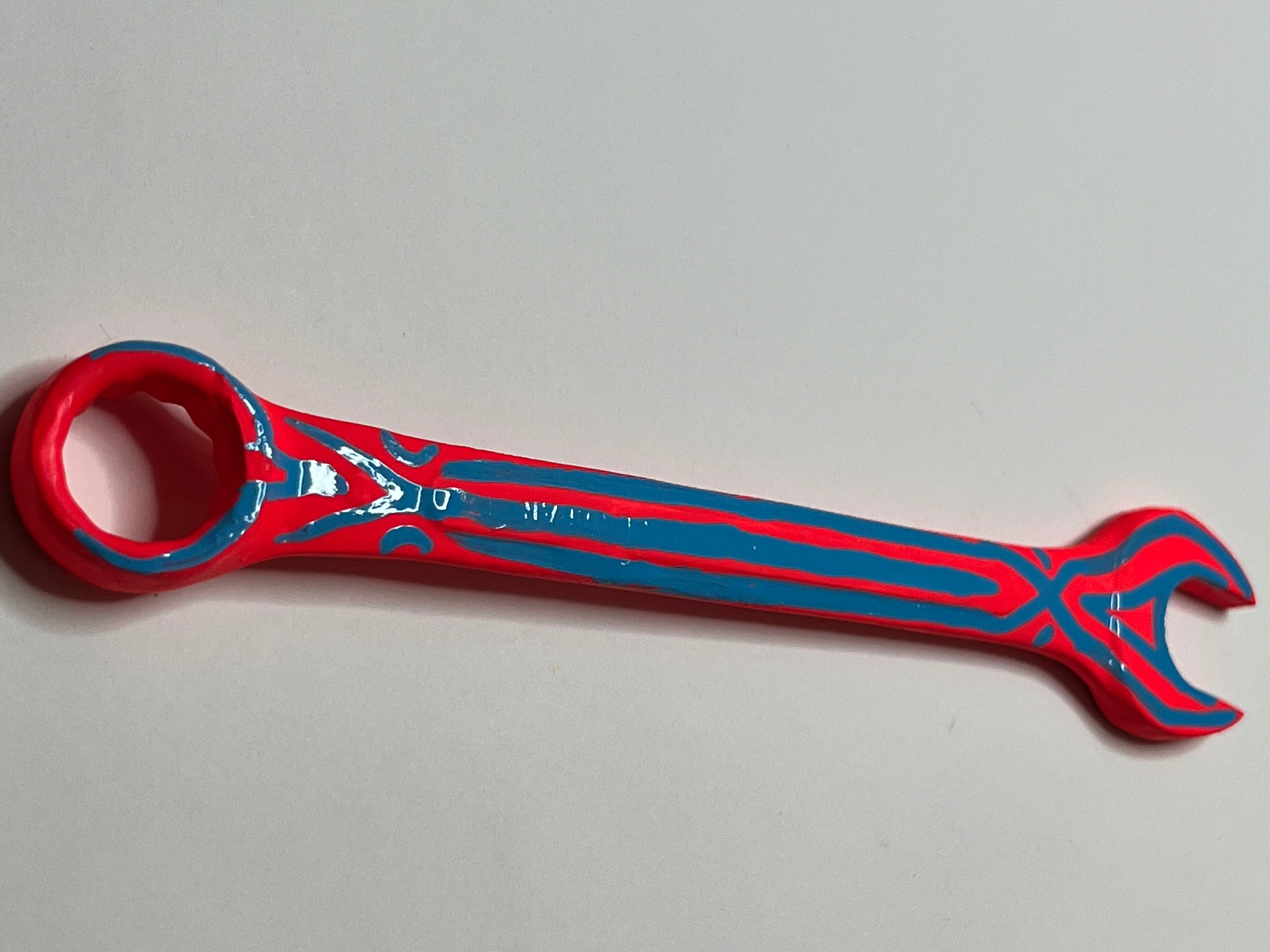 Dayglow Pinstriped 6" Wrench — Hand-Painted Enamel Industrial Art