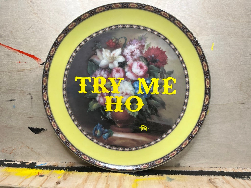 "Try Me Ho" Hand-Painted Enamel Vintage Ceramic Plate