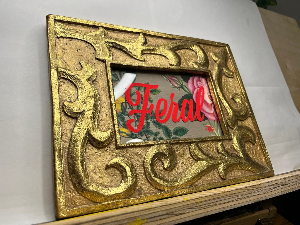 "Feral" Hand-Painted Enamel 4x6 Framed Glass Artwork