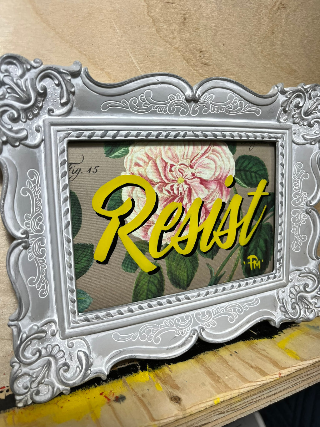 "Resist" — Hand-Painted Enamel on Glass | Framed Artwork