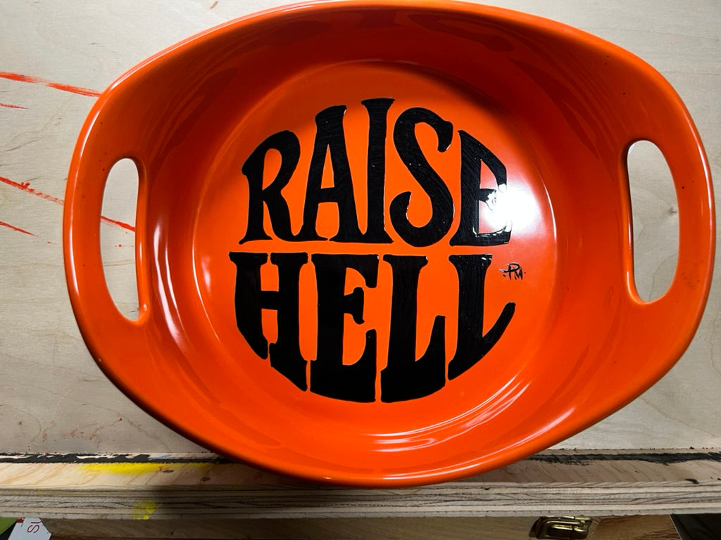 "Raise Hell" Hand-Painted Large Vintage Ceramic Bowl