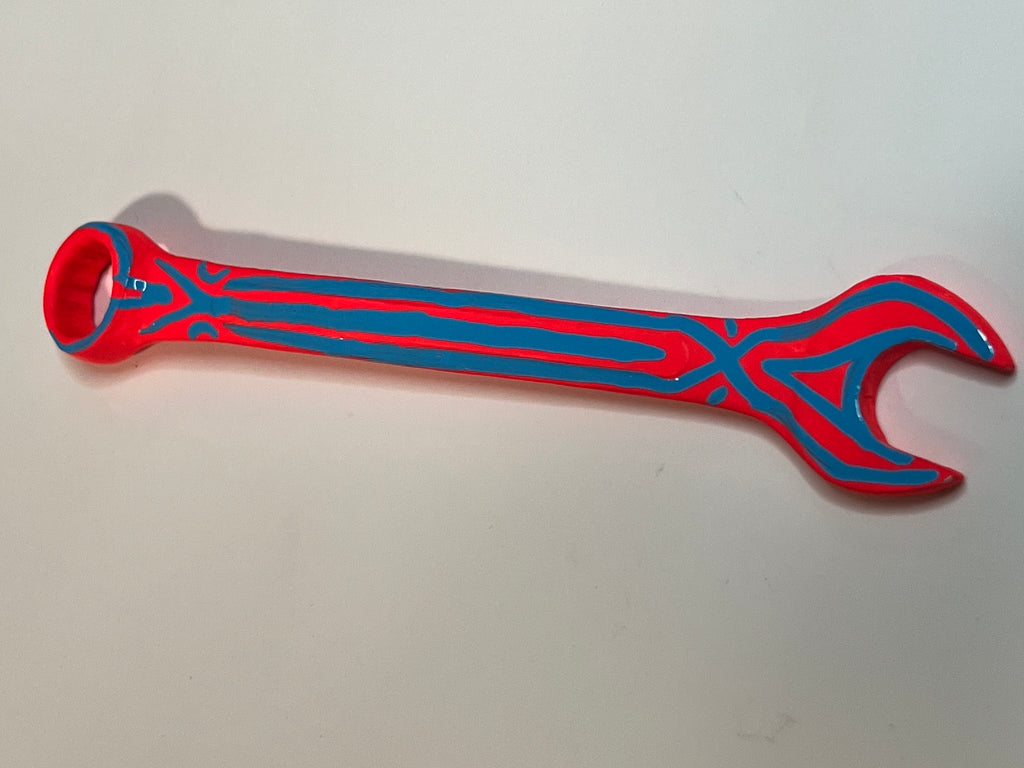 Dayglow Pinstriped 6" Wrench — Hand-Painted Enamel Industrial Art