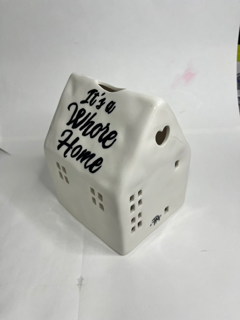 "This is Not a Whore House, It's a Whore Home" Hand-Painted Enamel Ceramic Tea Light Holder