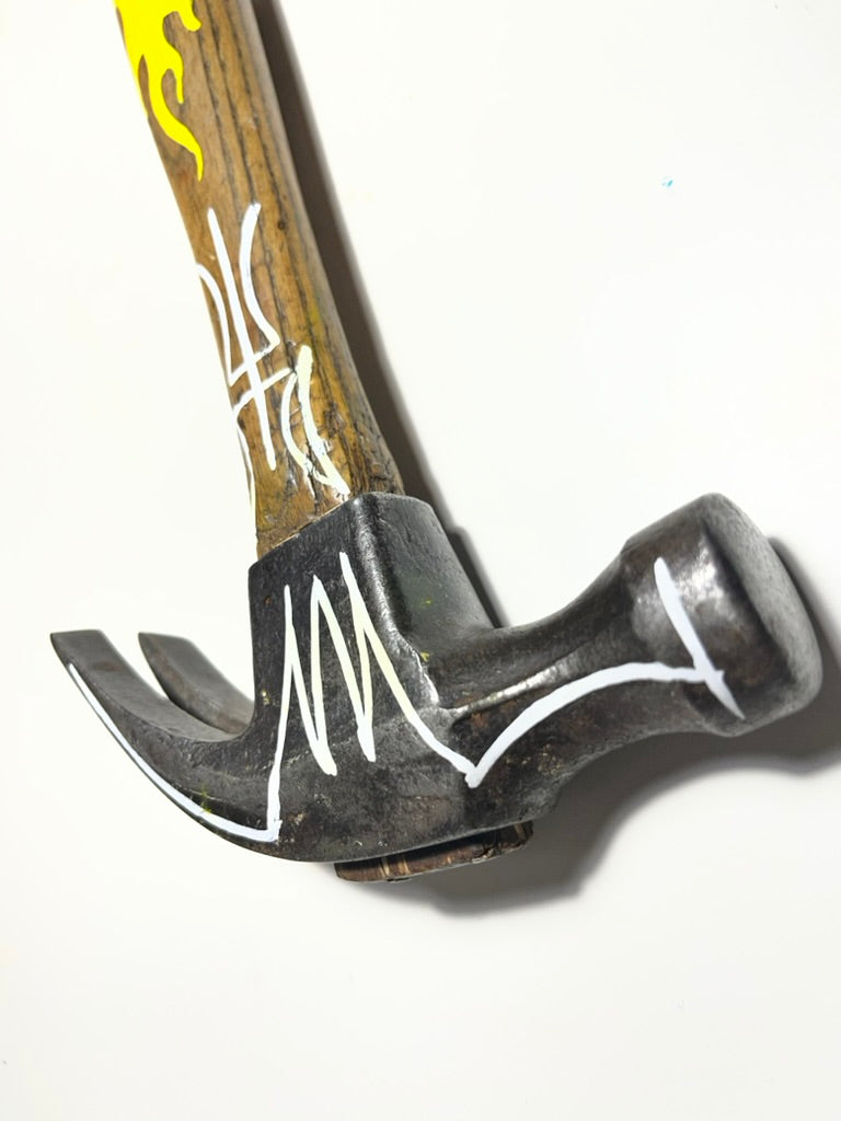 Pinstriped Vintage Hammer – Hand-Painted Enamel Industrial Art