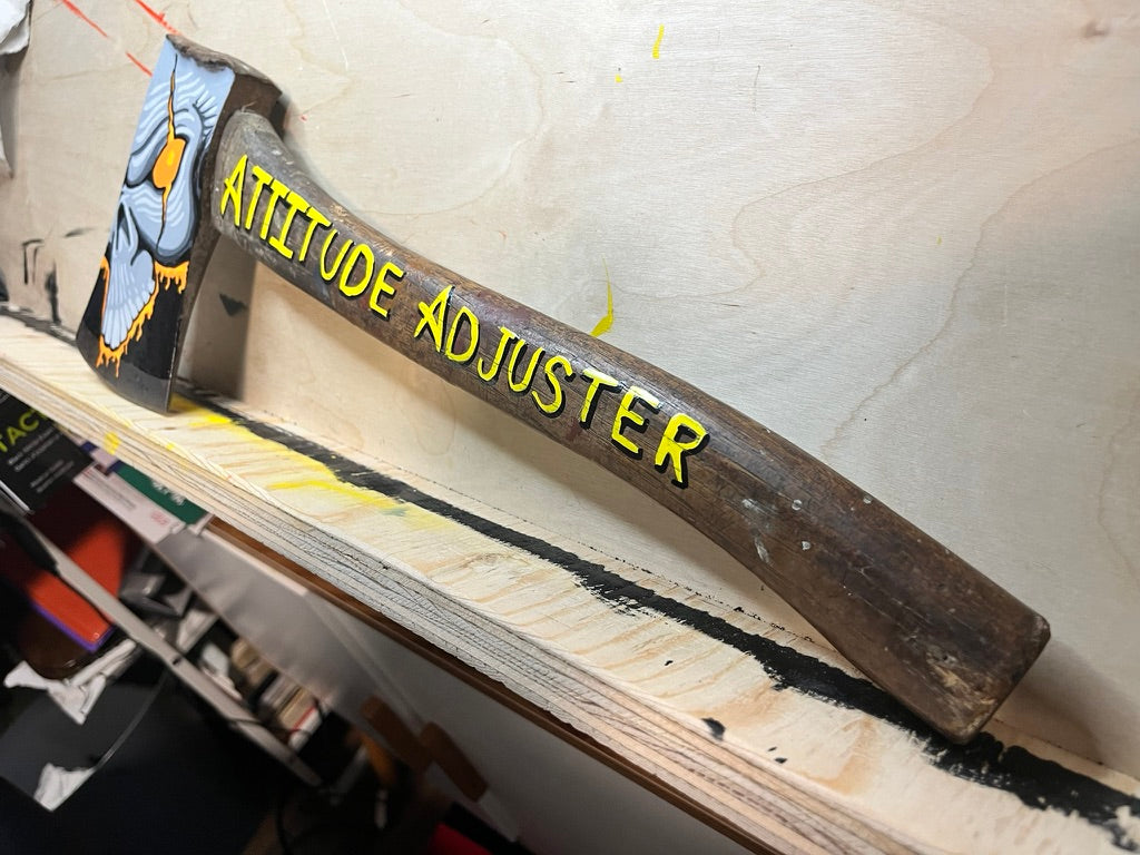 Attitude Adjuster ~ Skull-Painted Vintage Axe Art