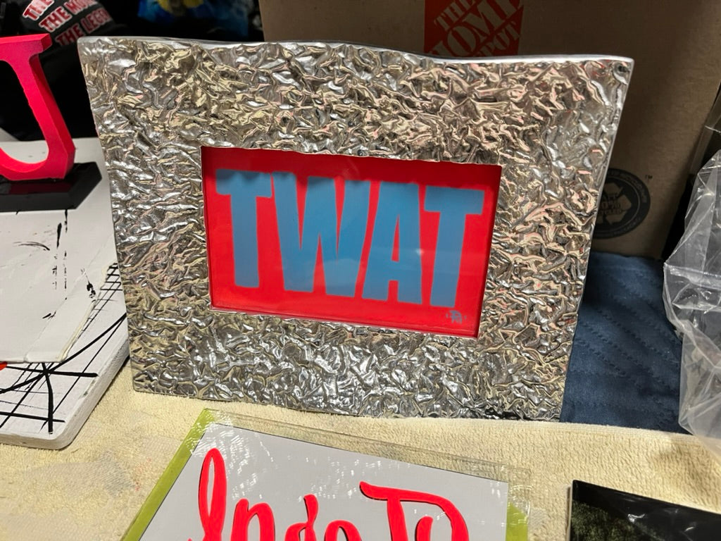 "Twat" Hand-Painted Enamel Framed Glass Artwork
