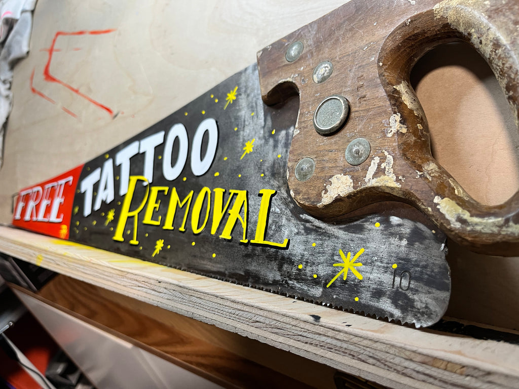 Free Tattoo Removal ~ Hand-Painted Vintage Saw Art
