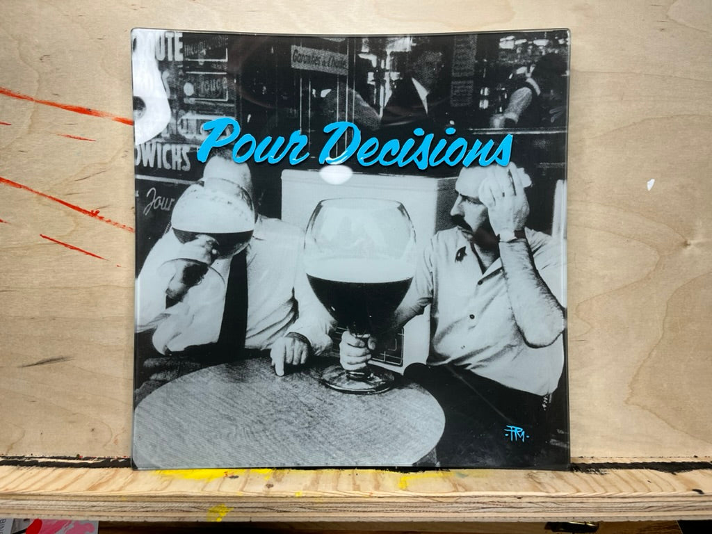"Pour Decisions" Hand-Painted Enamel Large Glass Plate