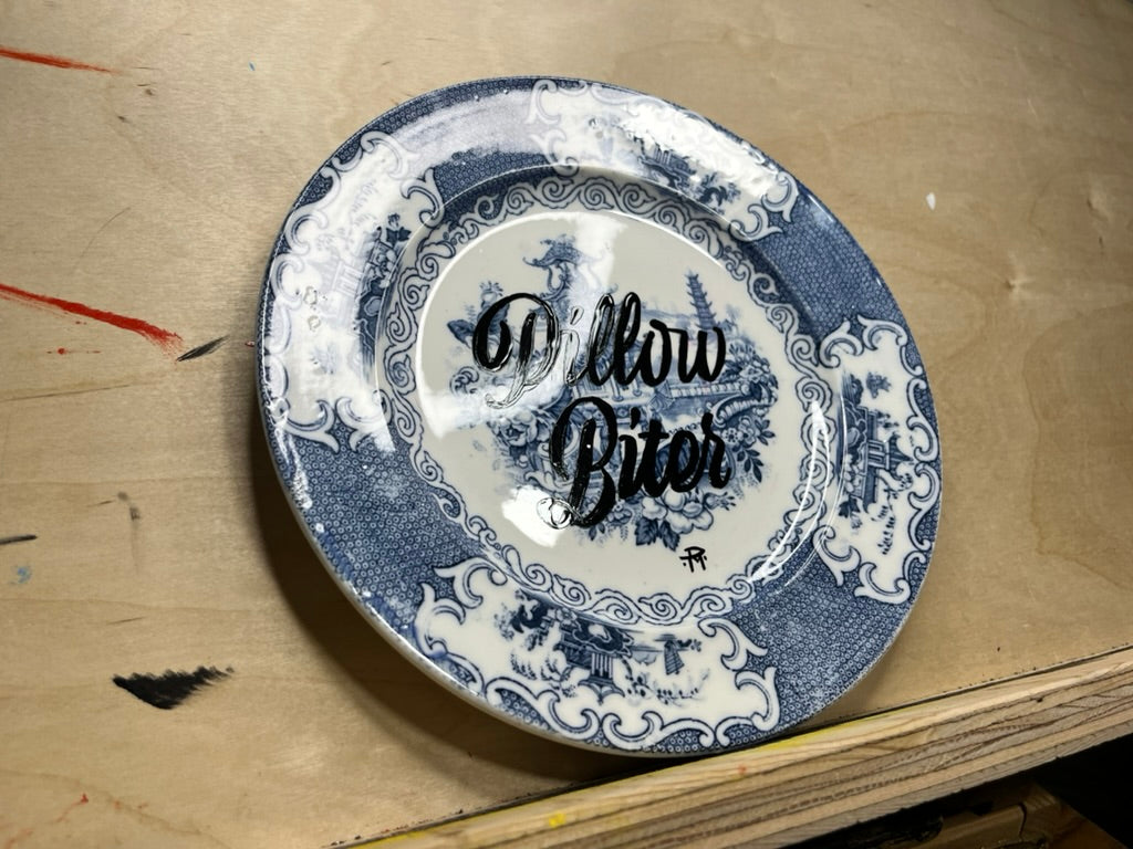 "Pillow Biter" Hand-Painted Vintage Ceramic Plate